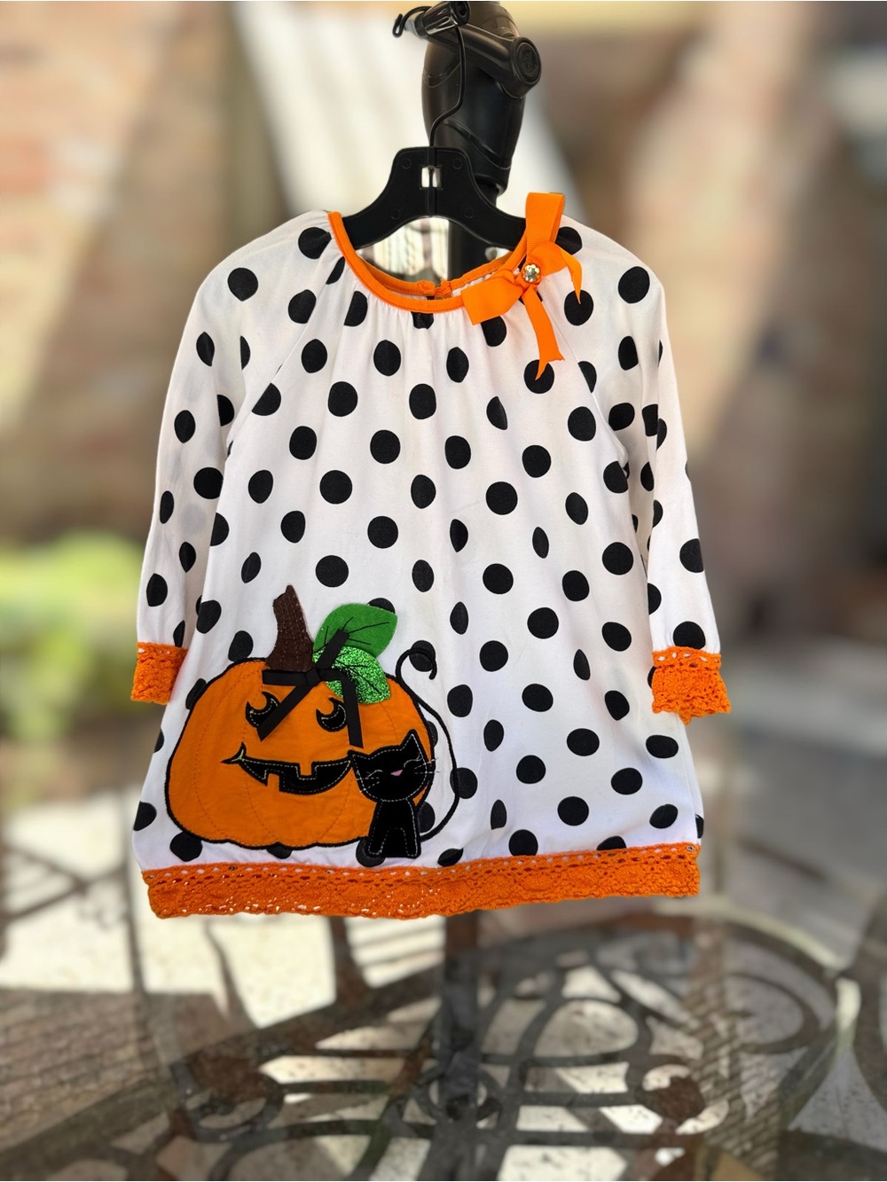 Rare Editions Fall Pumpkin and Black Cat Polka Dot Dress, 5